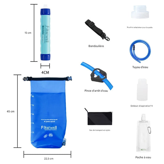Filtre à Eau par Gravité “FilterWell Gravity 6L” | Purificateur Portable Camping & Survie – 4000L