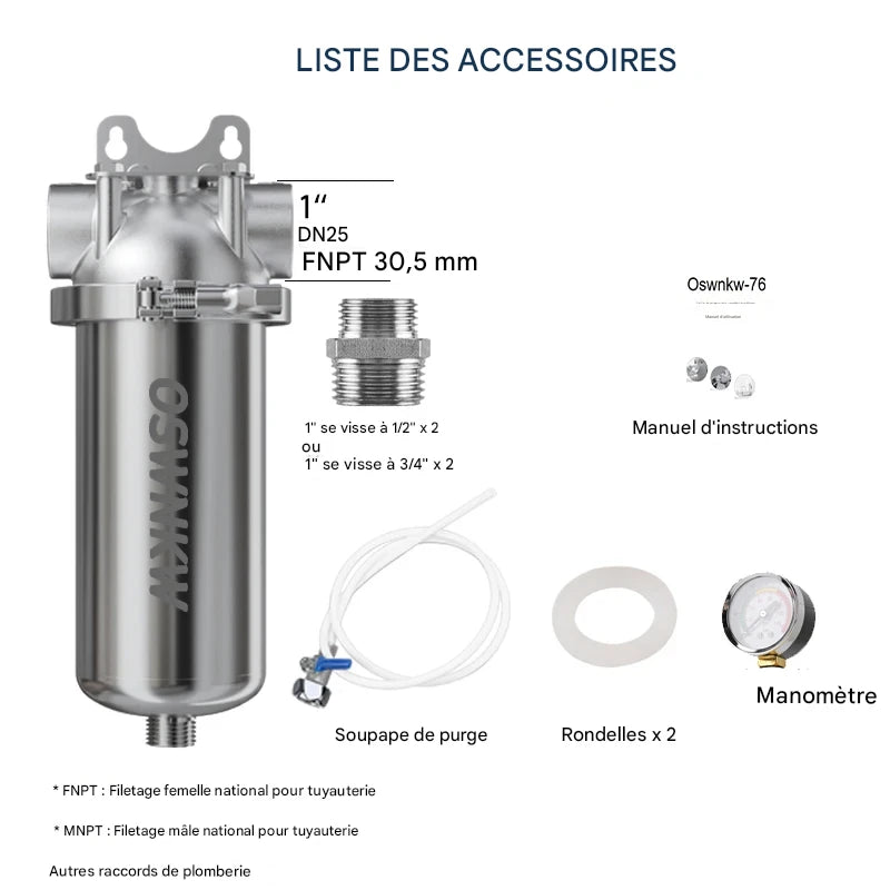 AquaSteel ProGuard | Filtre Central Inox 316 40 µm – Préfiltration Domestique Anti-Sédiments & Anti-Rouille
