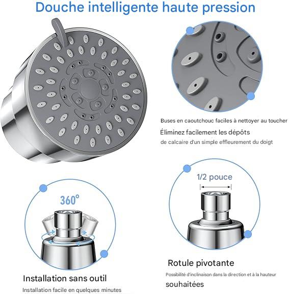 Douche filtrante GERWELL HL46 | 3 modes haute pression – Filtration anti-chlore, calcaire & métaux lourds