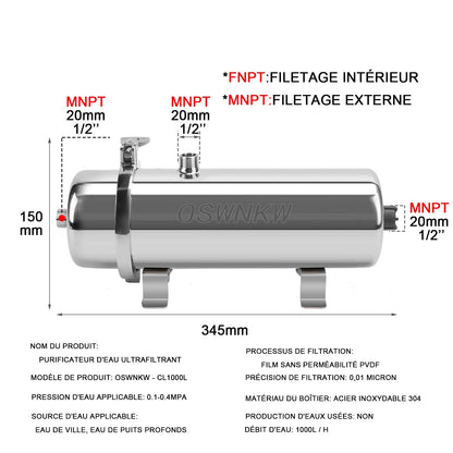 AquaSteel PVDF Pro Series | Filtre d’Eau Central Inox 0,01 μm – CL1000L, CL3000L, CL8000L