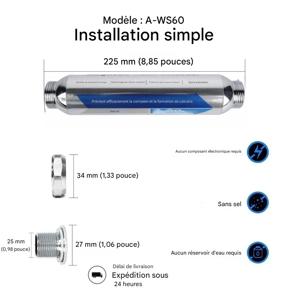 AquaMag IPSE 100 | Adoucisseur Magnétique Sans Sel – Anti-Tartre Écologique & Entretien Zéro