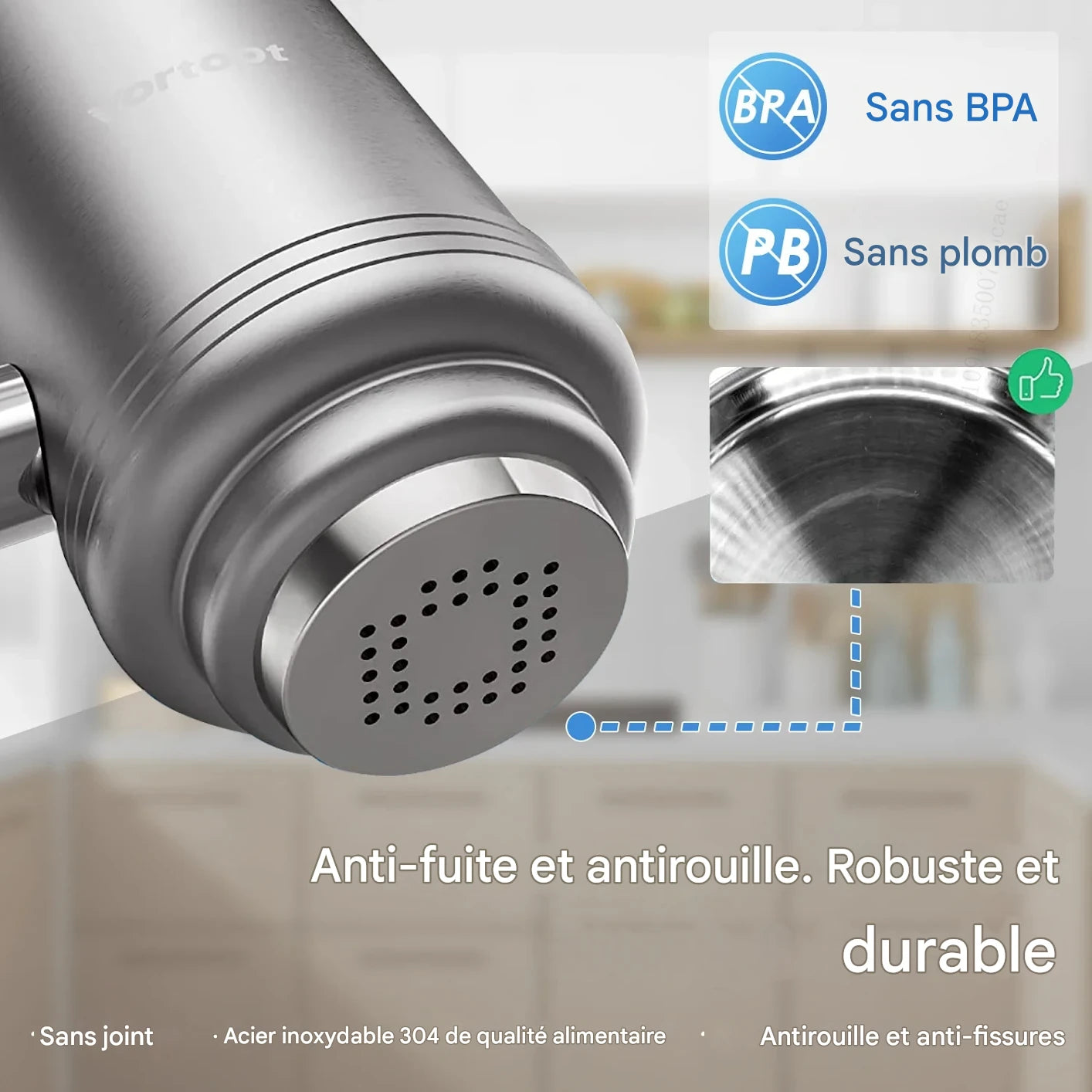 HOMEFISH SteelFlow | Filtre à Eau de Robinet Inox Certifié NSF – Anti-Chlore & Anti-Plomb | Eau Pure & Goût Naturel