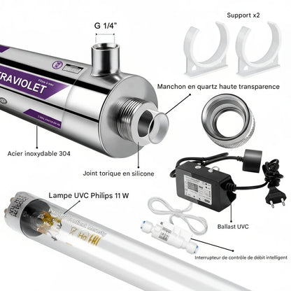 UV ProClean | Stérilisateur d’Eau Inox 11W – Désinfection 99,99 % sans Produits Chimiques